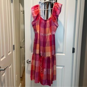 Time and Tru Pink and Orange Plaid Maxi Dress